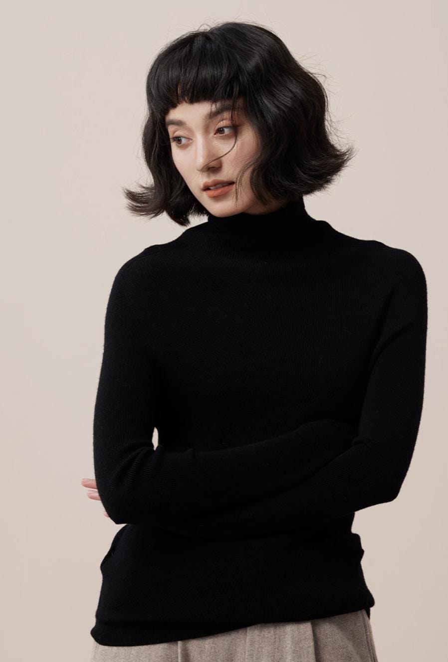 Fitted Ultrafine Wool Knit Turtleneck Sweater