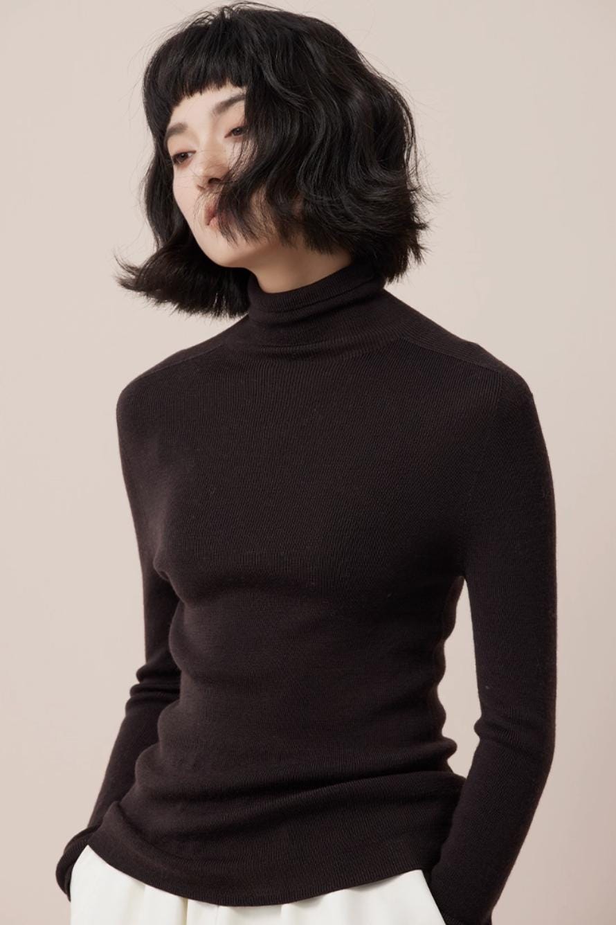 Fitted Ultrafine Wool Knit Turtleneck Sweater - ERIMI StudioFitted Ultrafine Wool Knit Turtleneck SweaterERIMI Studio