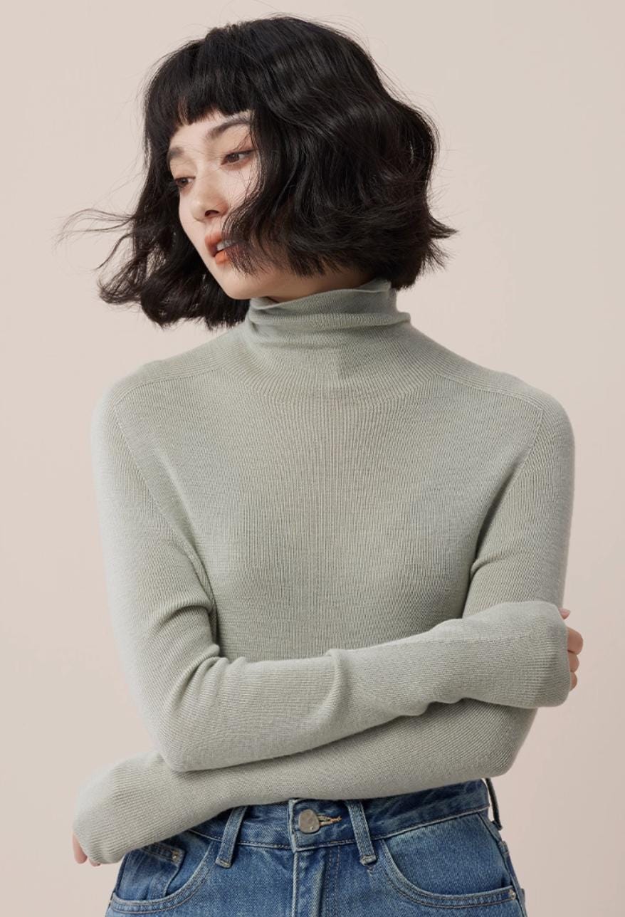 Fitted Ultrafine Wool Knit Turtleneck Sweater - ERIMI StudioFitted Ultrafine Wool Knit Turtleneck SweaterERIMI Studio