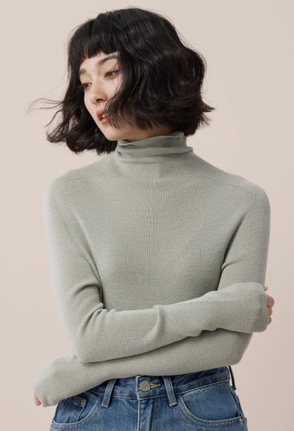 Fitted Ultrafine Wool Knit Turtleneck Sweater - ERIMI StudioFitted Ultrafine Wool Knit Turtleneck SweaterERIMI Studio