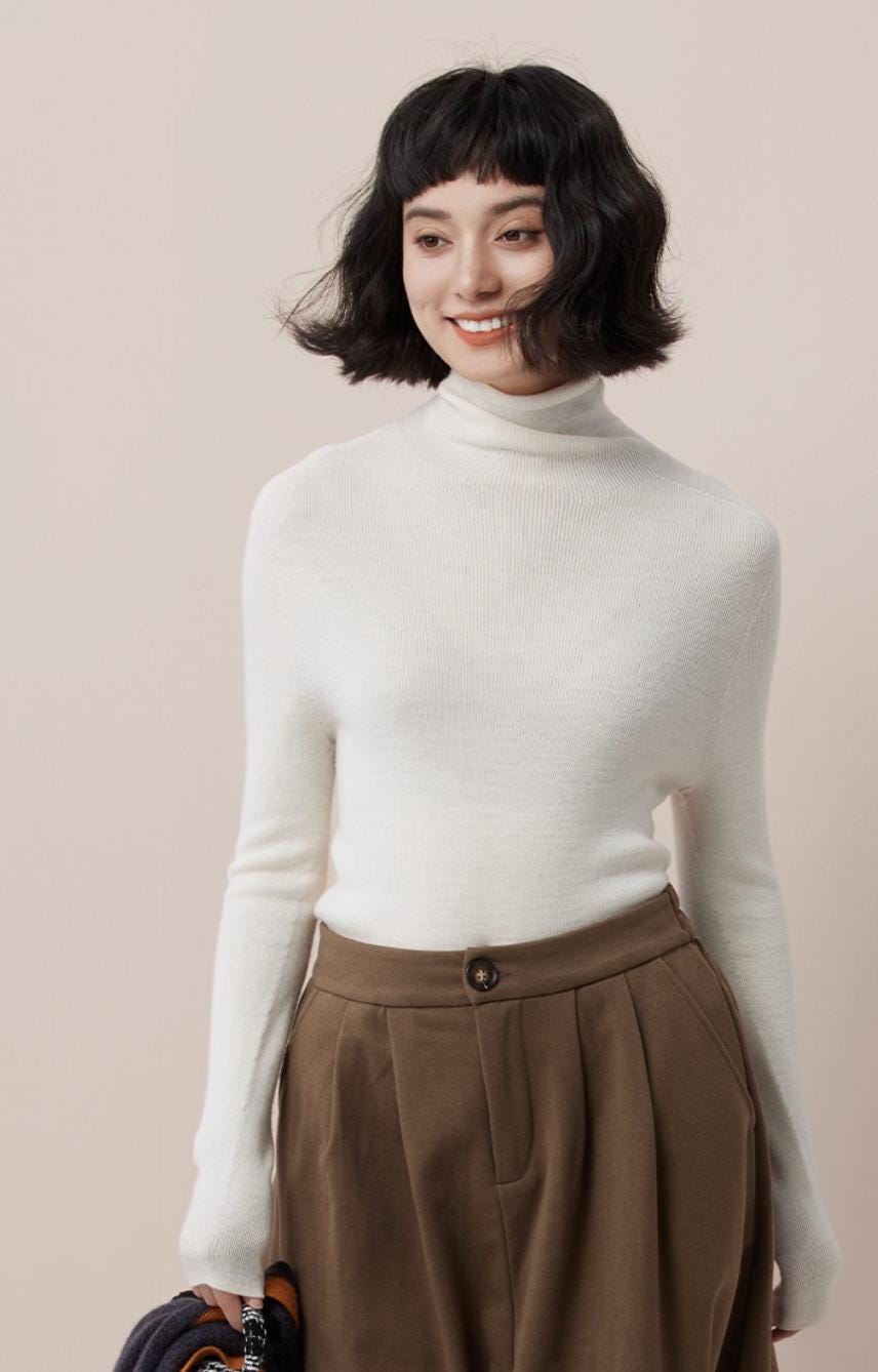 Fitted Ultrafine Wool Knit Turtleneck Sweater - ERIMI StudioFitted Ultrafine Wool Knit Turtleneck SweaterERIMI Studio
