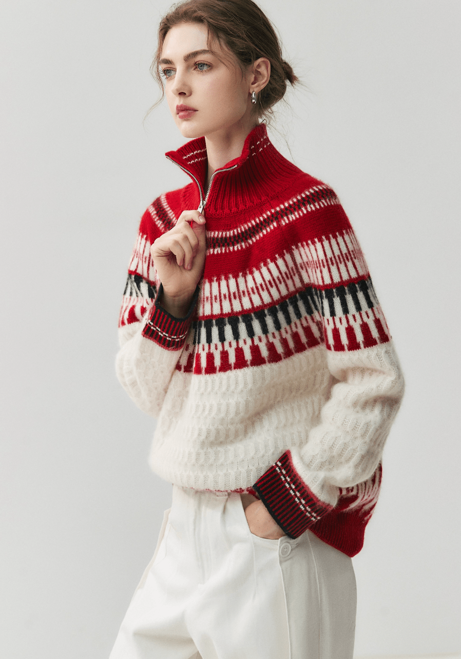 Oversized Nordic Cashmere & Wool Blend 1/4 Zip Sweater - ERIMI StudioOversized Nordic Cashmere & Wool Blend 1/4 Zip SweaterSweaterERIMI Studio