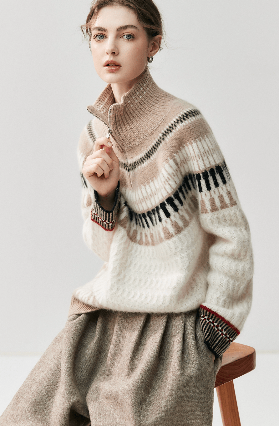 Oversized Nordic Cashmere & Wool Blend 1/4 Zip Sweater - ERIMI StudioOversized Nordic Cashmere & Wool Blend 1/4 Zip SweaterSweaterERIMI Studio