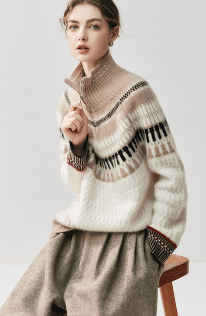 Oversized Nordic Cashmere & Wool Blend 1/4 Zip Sweater - ERIMI StudioOversized Nordic Cashmere & Wool Blend 1/4 Zip SweaterSweaterERIMI Studio