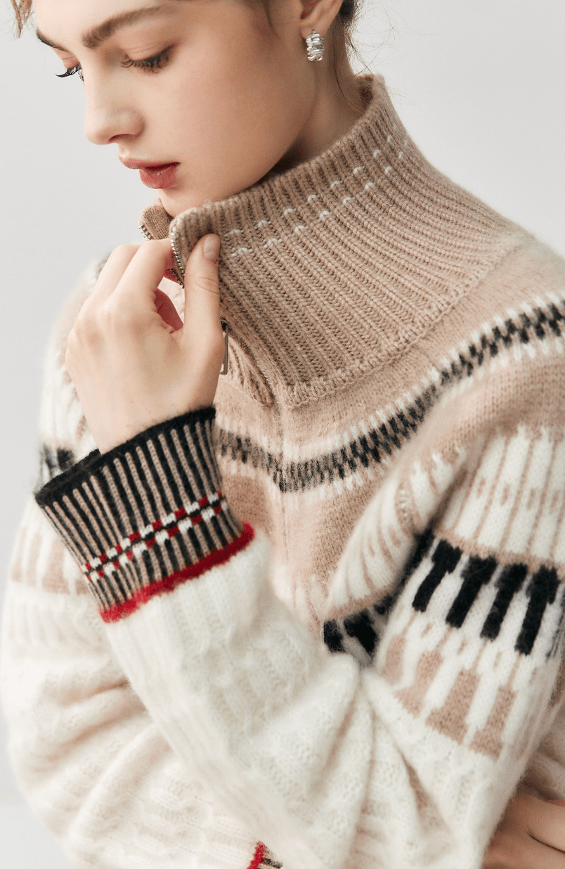 Oversized Nordic Cashmere & Wool Blend 1/4 Zip Sweater - ERIMI StudioOversized Nordic Cashmere & Wool Blend 1/4 Zip SweaterSweaterERIMI Studio