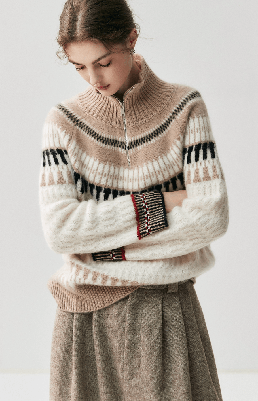 Oversized Nordic Cashmere & Wool Blend 1/4 Zip Sweater - ERIMI StudioOversized Nordic Cashmere & Wool Blend 1/4 Zip SweaterSweaterERIMI Studio