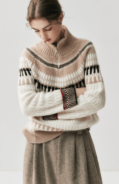 Oversized Nordic Cashmere & Wool Blend 1/4 Zip Sweater - ERIMI StudioOversized Nordic Cashmere & Wool Blend 1/4 Zip SweaterSweaterERIMI Studio