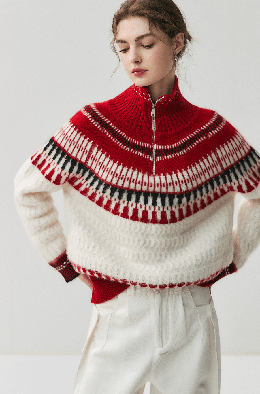 Oversized Nordic Cashmere & Wool Blend 1/4 Zip Sweater - ERIMI StudioOversized Nordic Cashmere & Wool Blend 1/4 Zip SweaterSweaterERIMI Studio