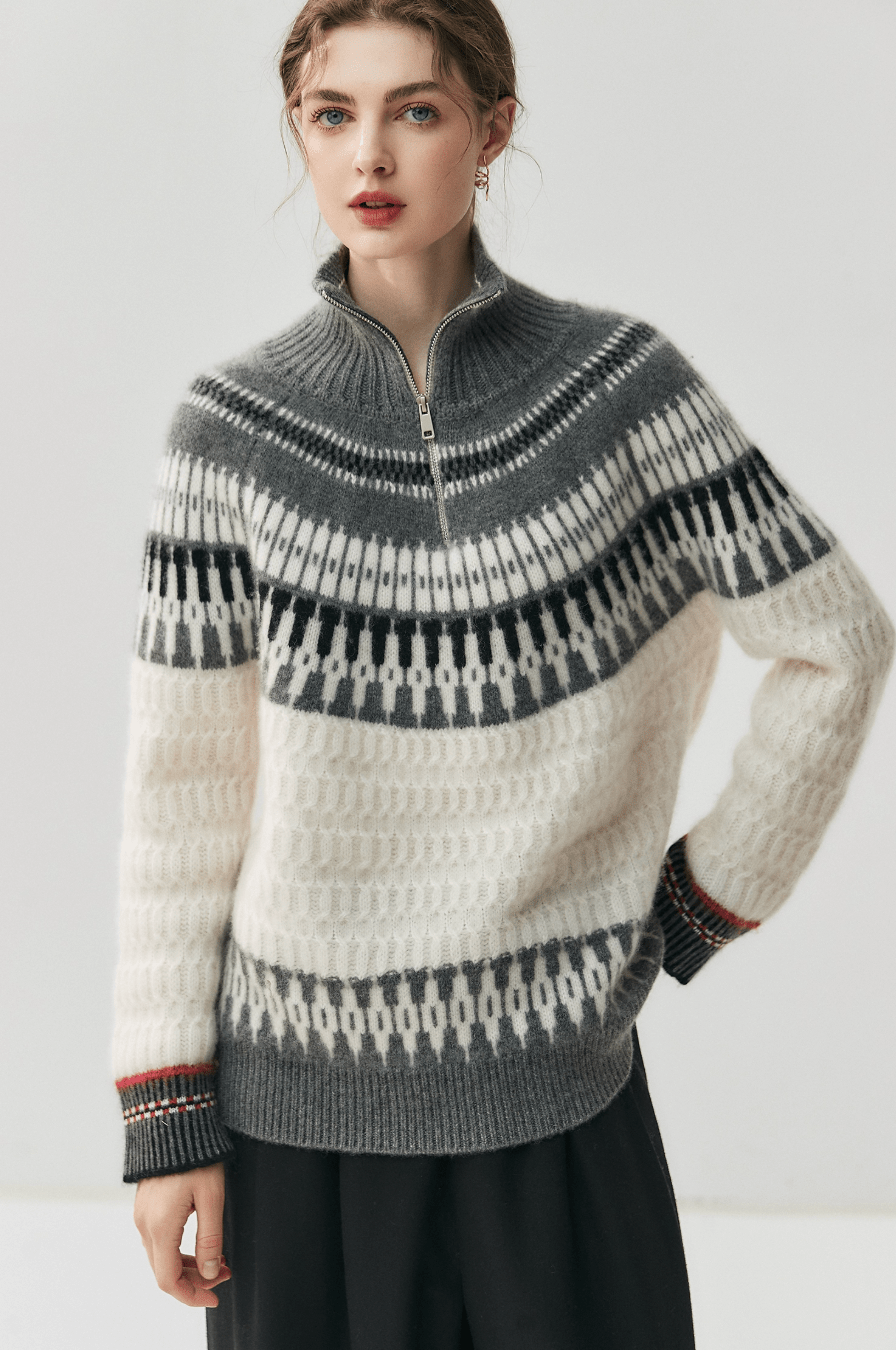 Oversized Nordic Cashmere & Wool Blend 1/4 Zip Sweater - ERIMI StudioOversized Nordic Cashmere & Wool Blend 1/4 Zip SweaterSweaterERIMI Studio