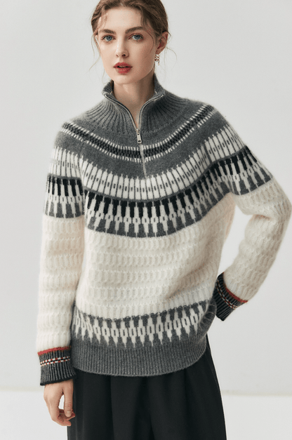 Oversized Nordic Cashmere & Wool Blend 1/4 Zip Sweater - ERIMI StudioOversized Nordic Cashmere & Wool Blend 1/4 Zip SweaterSweaterERIMI Studio