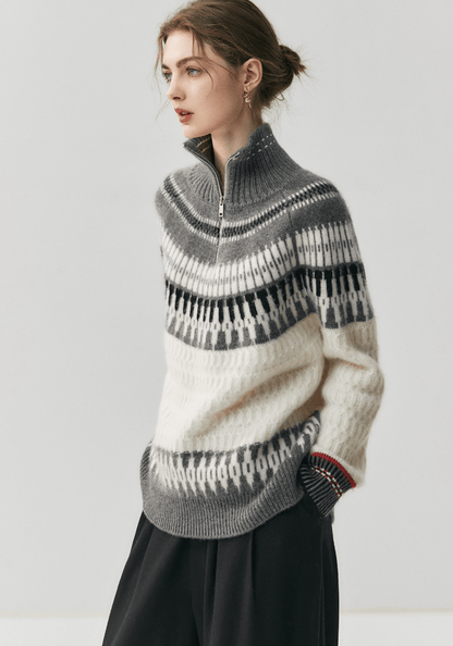Oversized Nordic Cashmere & Wool Blend 1/4 Zip Sweater - ERIMI StudioOversized Nordic Cashmere & Wool Blend 1/4 Zip SweaterSweaterERIMI Studio