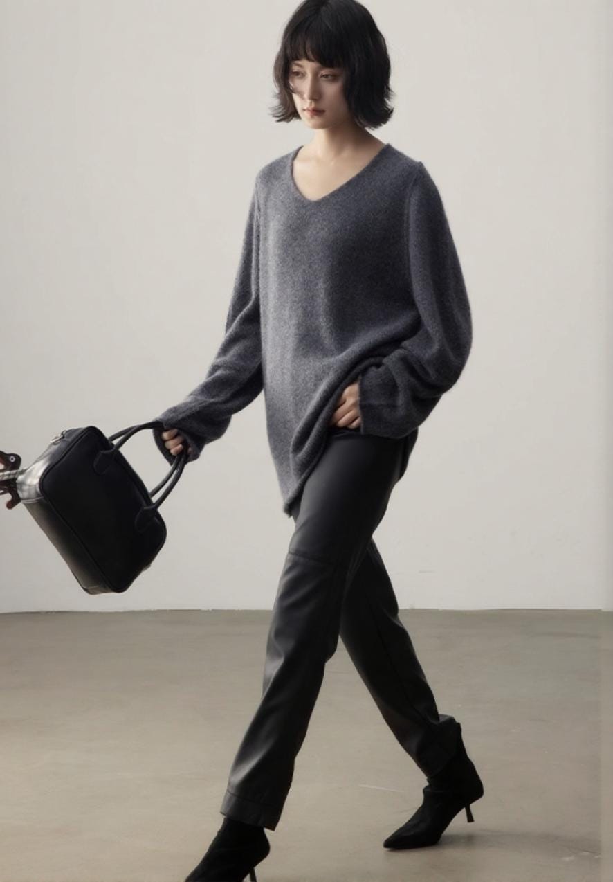 Oversized V - neck Cashmere Sweater - ERIMI StudioOversized V - neck Cashmere SweaterSweaterERIMI Studio