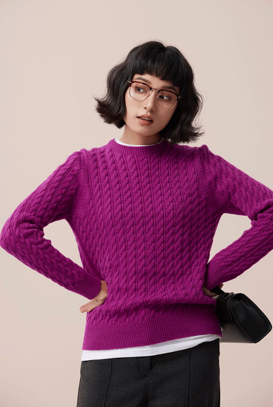 Relaxed Cable Knit Cashmere Sweater - ERIMI StudioRelaxed Cable Knit Cashmere SweaterSweaterERIMI Studio