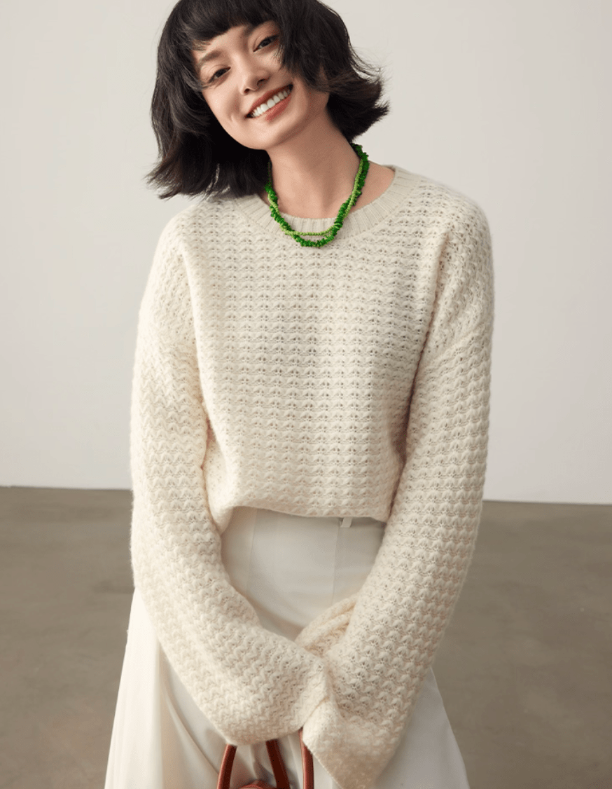 Relaxed Flower Knit Cashmere Sweater - ERIMI StudioRelaxed Flower Knit Cashmere SweaterSweaterERIMI Studio