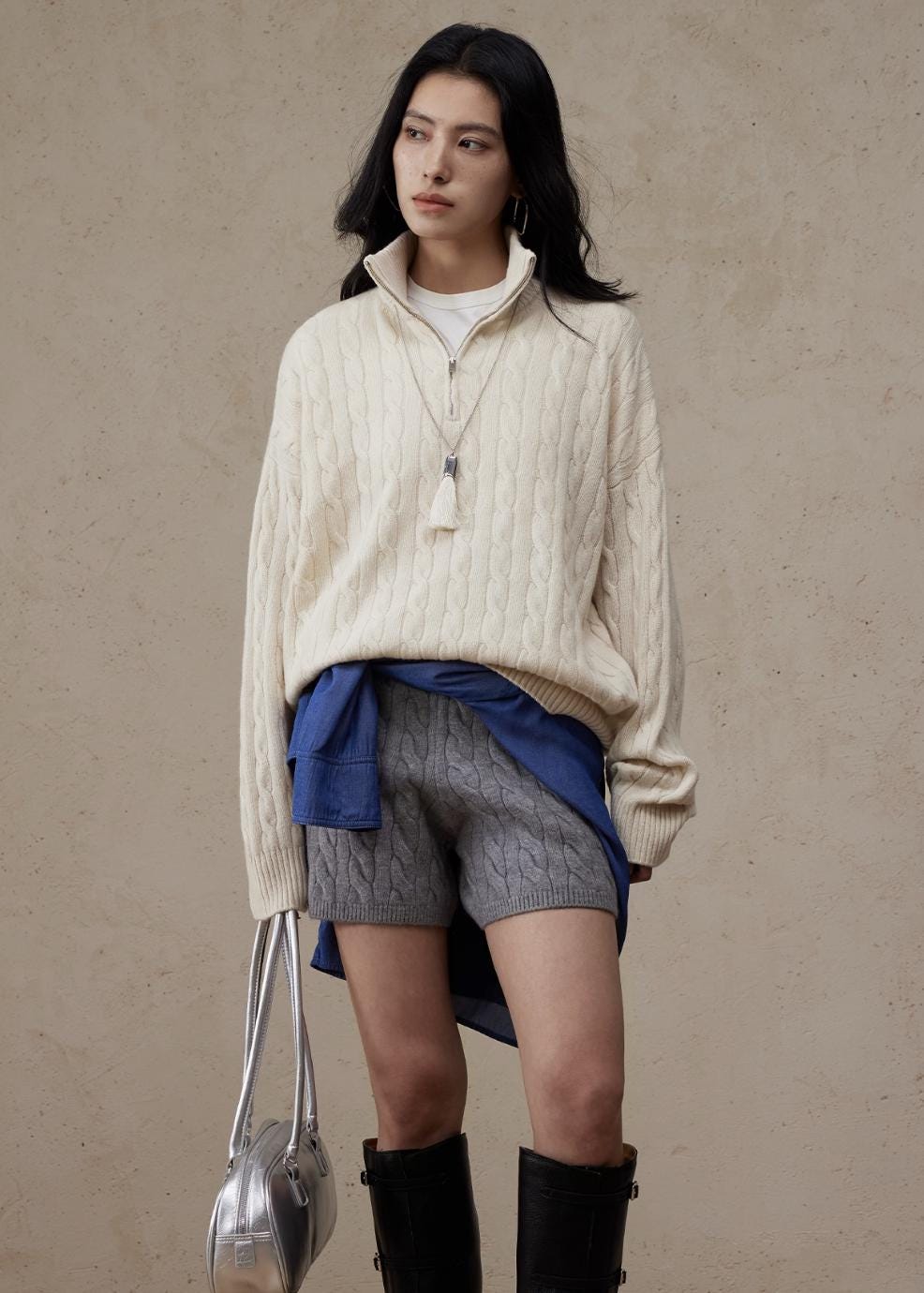 Relaxed Ultrafine Wool 1/4 Zip Sweater - ERIMI StudioRelaxed Ultrafine Wool 1/4 Zip SweaterSweaterERIMI Studio