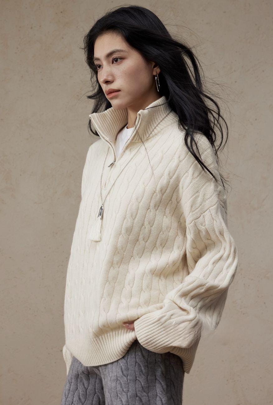 Relaxed Ultrafine Wool 1/4 Zip Sweater - ERIMI StudioRelaxed Ultrafine Wool 1/4 Zip SweaterSweaterERIMI Studio