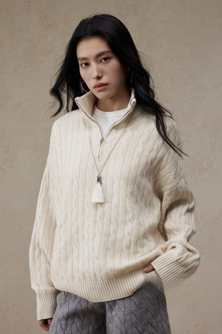 Relaxed Ultrafine Wool 1/4 Zip Sweater - ERIMI StudioRelaxed Ultrafine Wool 1/4 Zip SweaterSweaterERIMI Studio