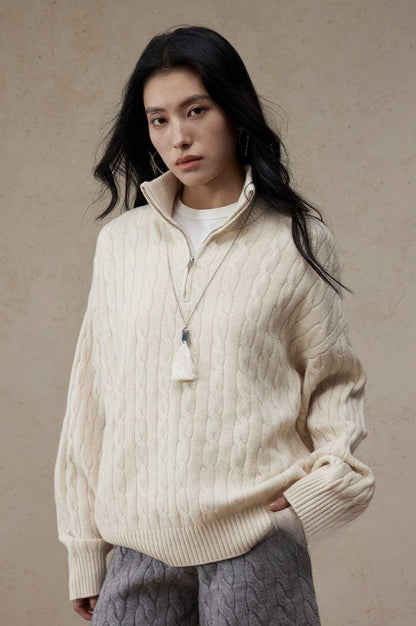 Relaxed Ultrafine Wool 1/4 Zip Sweater - ERIMI StudioRelaxed Ultrafine Wool 1/4 Zip SweaterSweaterERIMI Studio