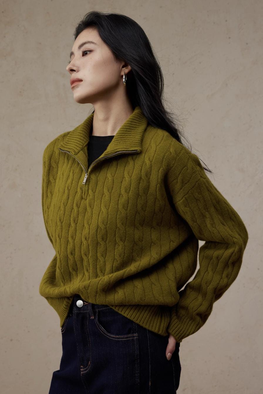 Relaxed Ultrafine Wool 1/4 Zip Sweater - ERIMI StudioRelaxed Ultrafine Wool 1/4 Zip SweaterSweaterERIMI Studio