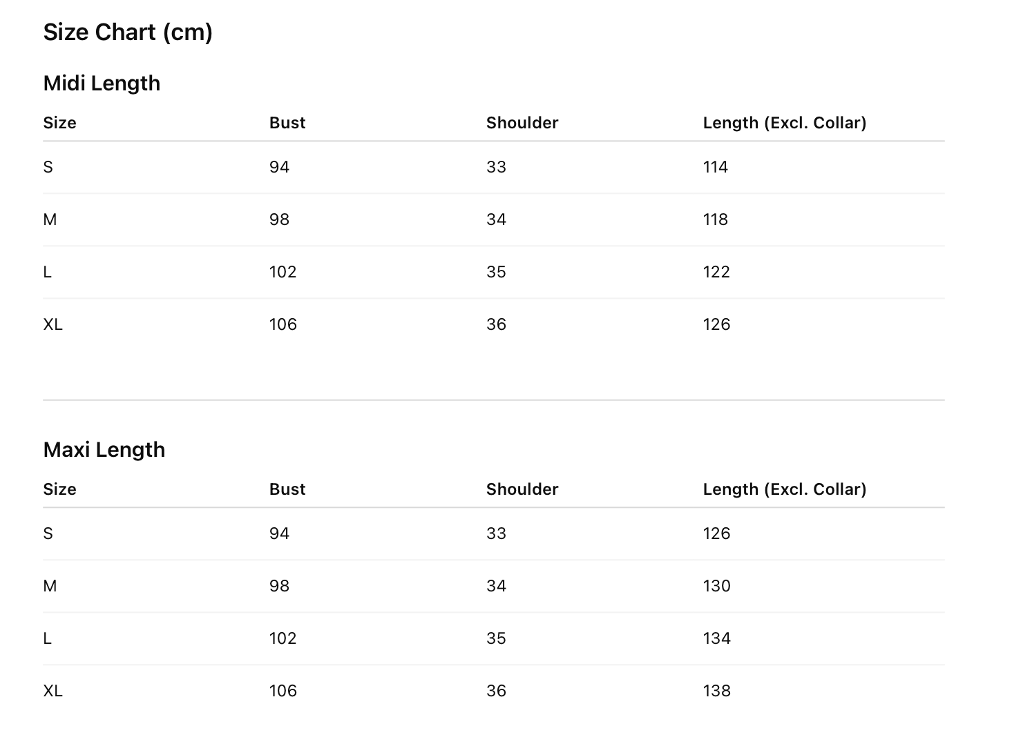 sizing chart