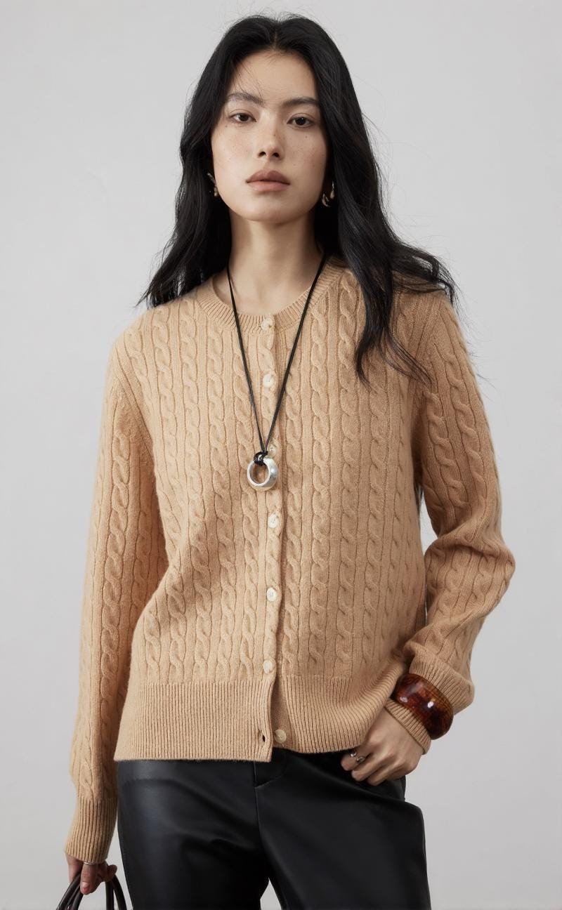 Ultrafine Merino Wool Cable Knit Cardigan - ERIMI StudioUltrafine Merino Wool Cable Knit CardiganCardiganERIMI Studio